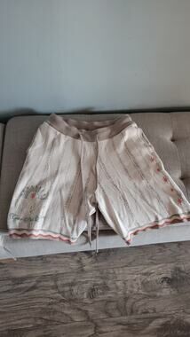 Smokerise Casa Del Sol Men's Knit Shorts Size M Drawstring Embroidered Beige